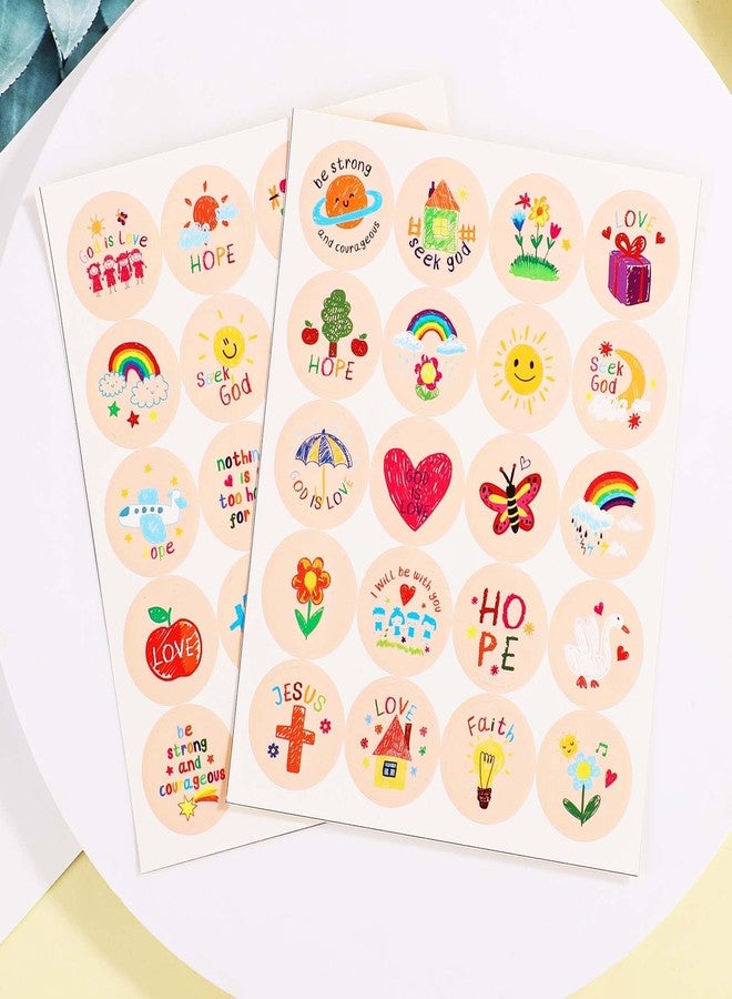 XIHIRCD 600 قطعة من ملصقات يسوع الدينية المسيحية المستديرة مقاس 1 بوصة للأطفال والكبار - ملصقات إيمانية ملهمة للفنون والحرف اليدوية وديكور عيد الفصح (نمط الرسم) - Image 3